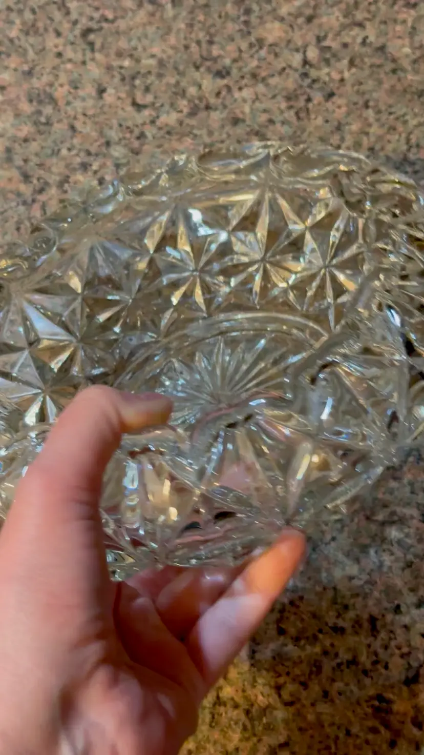 Vintage Depression Pressed Glass Diamond & Sunburst Thick Large Lidded Candy Dish