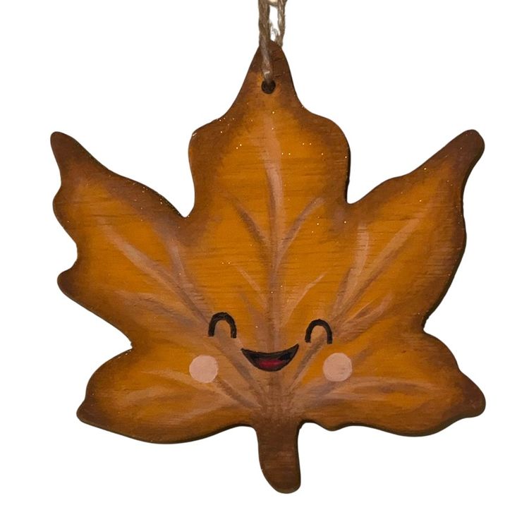 #01 - Handpainted By me, Wooden Anthropomorphic Fall Leaf Wall Decor 5”