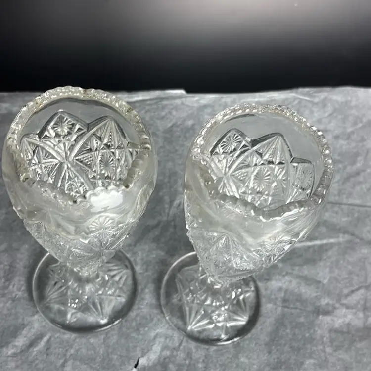 Clear Pressed Glass Bud vases with Star foot 6"