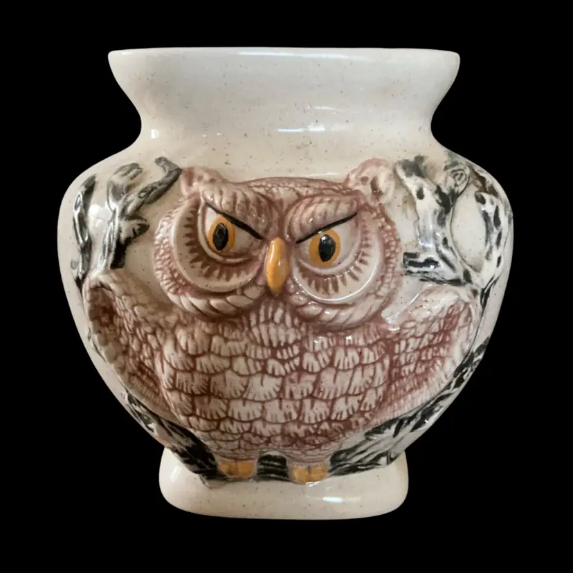 Vintage 1980’s Ceramic Owl Vase Or Perhaps Canister? Cookie Jar?-missing lid? Mold Number Is On The Bottom-READ 7.5” x 7”x 7”