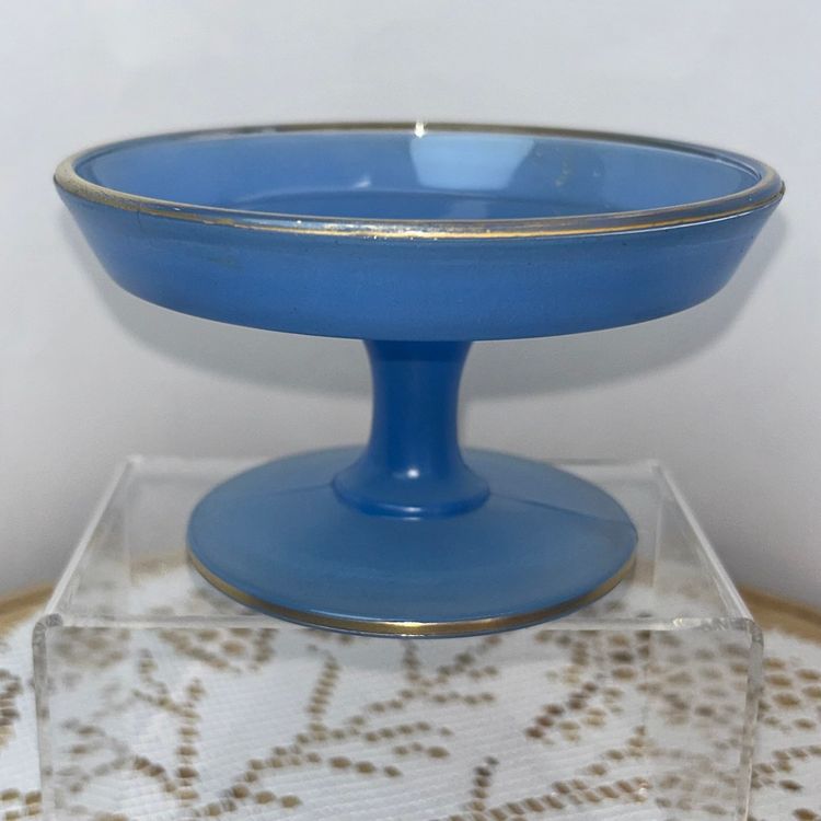 Vintage Blue Frosted Low Pedestal Dish