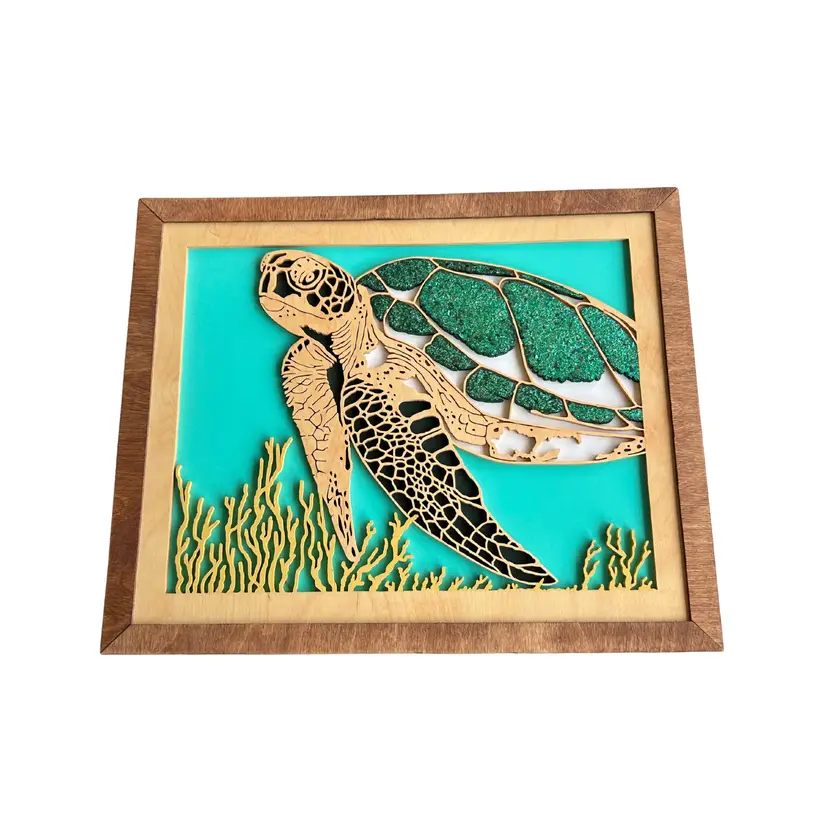 Handcrafted Wooden Baltic Birch Sea Turtle Wall Decor (3 Color Options)
