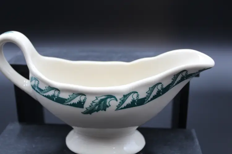 Shenango China Gravy Boat, Scalloped edge and Green vine pattern