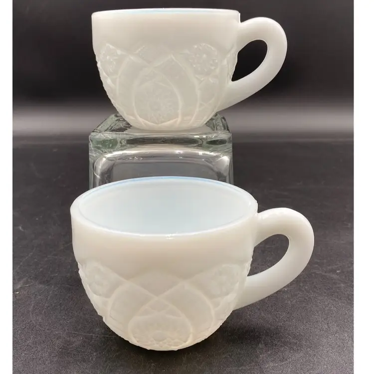 Vintage Thatcher Glass, "Concord" White Milk Glass 1950s Punch Cups, Set Of 2