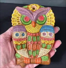 Vintage Folk Art Owl Hanging Tile Redware Spain - from Ceramica Convento Jesus Maria