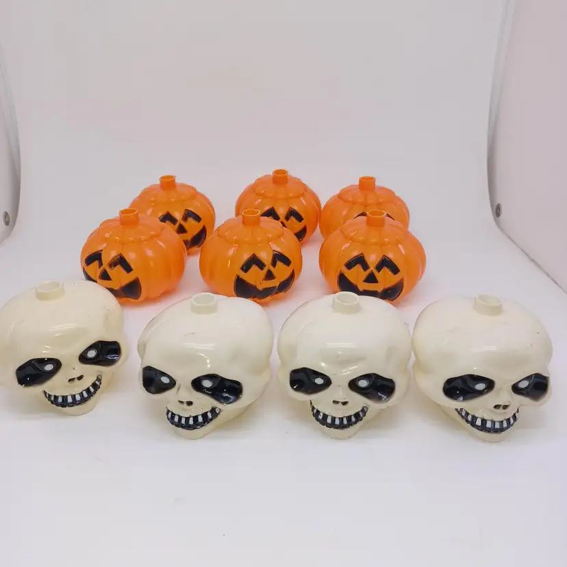 Vintage Halloween Blow Mold Pumpkin & Skull String Light Covers (10)