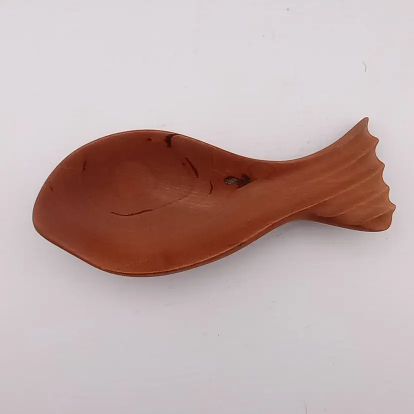 Carved walnut spoon, fish-shaped