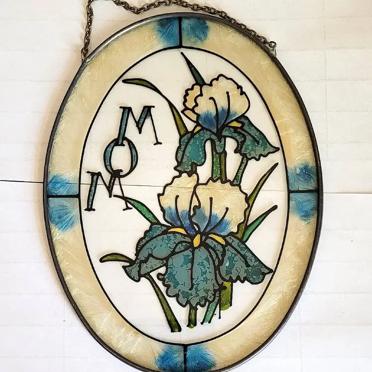 Stained Glass Sun Catcher With Iris and Mom