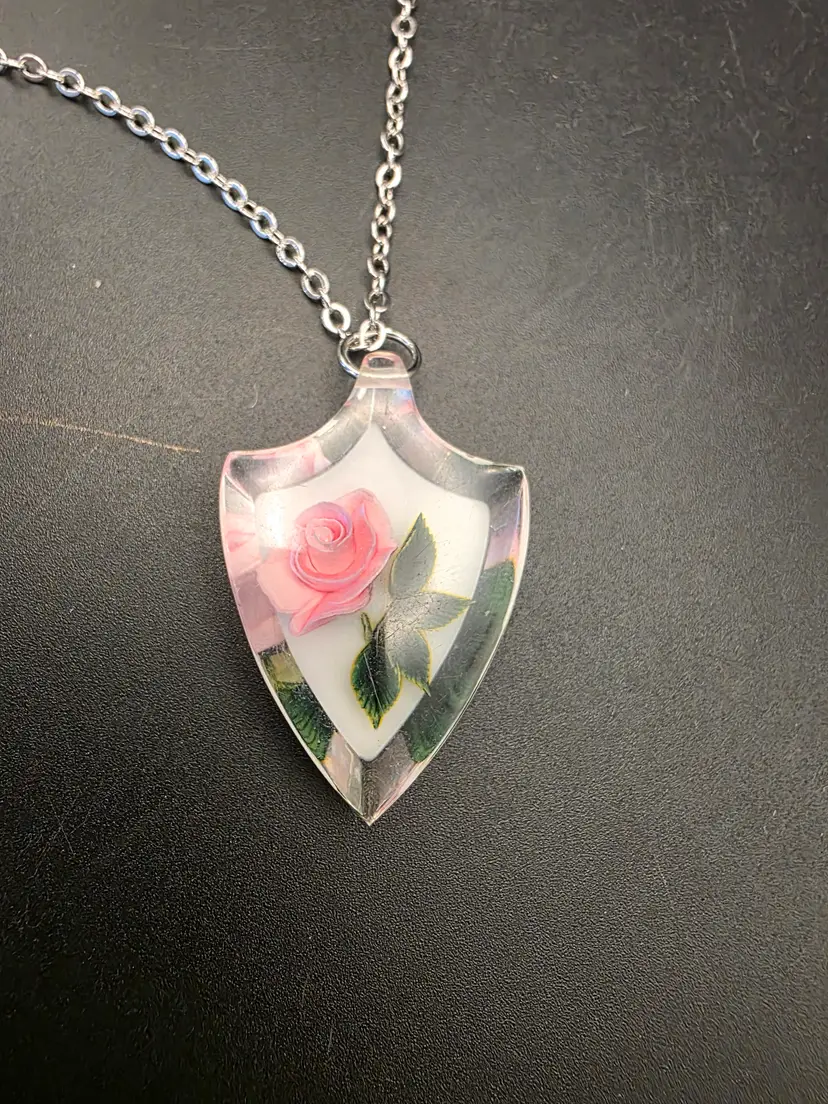 Pink Rose Lucite necklace Chain 18k gp