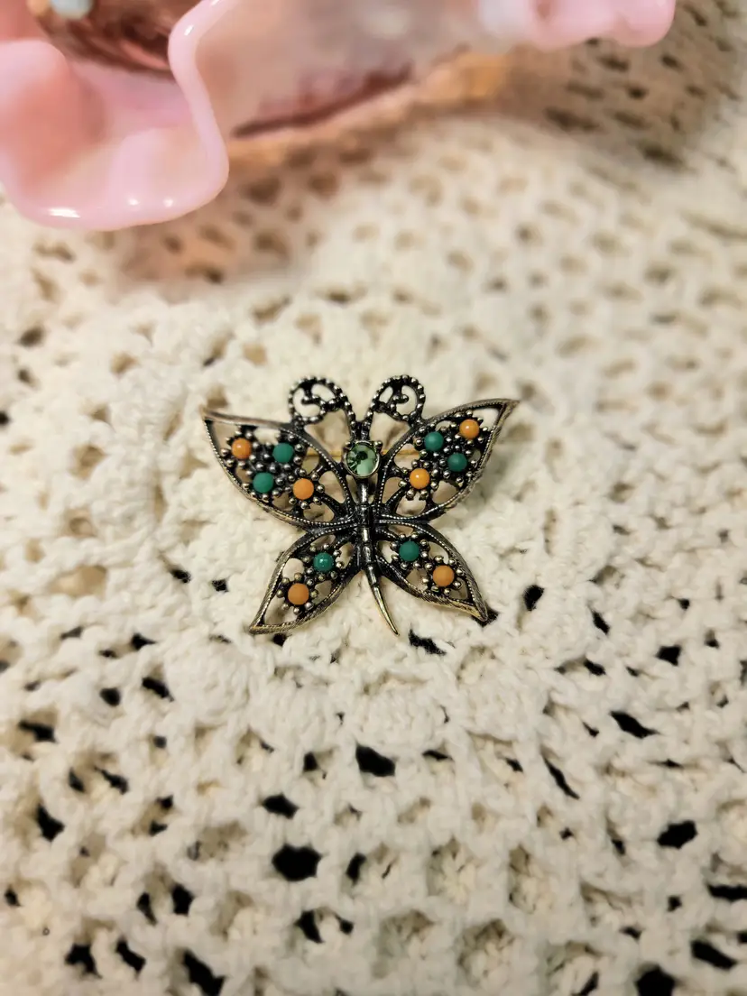 Vintage Sarah Coventry Butterfly Brooch with Colorful Gem Accents