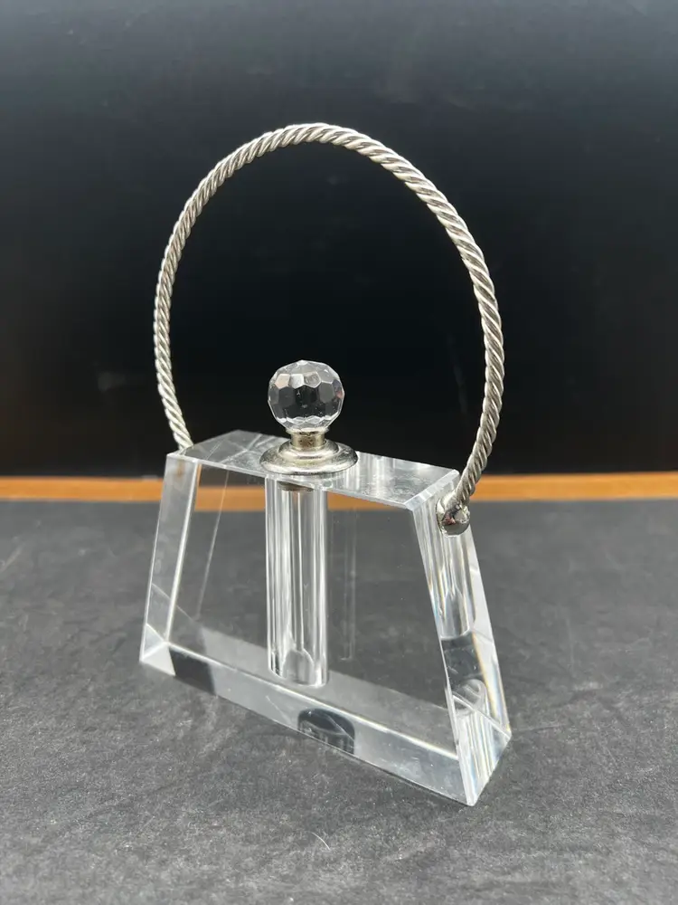 #2018B Vintage Shannon Crystal Perfume Bottle With Dipper Purse/Handbag Style with Silver-tone Handle