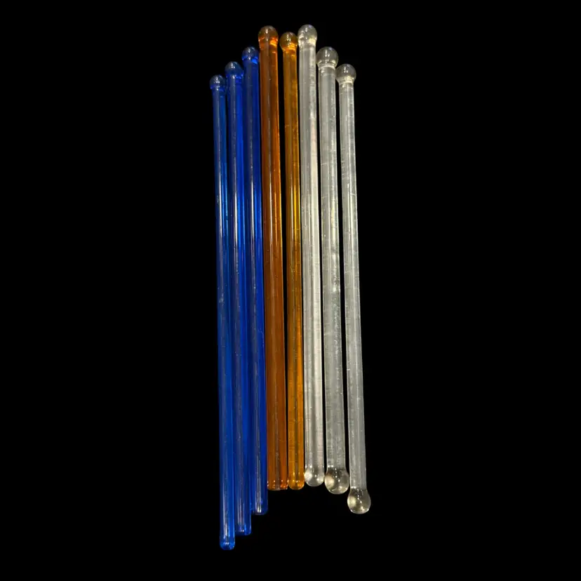 Vintage Barware Glass Rod Stirrers Lot (8) Cobalt Blue, Amber & Clear 6”