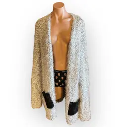 Calvin Klein Women’s Large Fuzzy Long Gray Open Cardigan Flawed