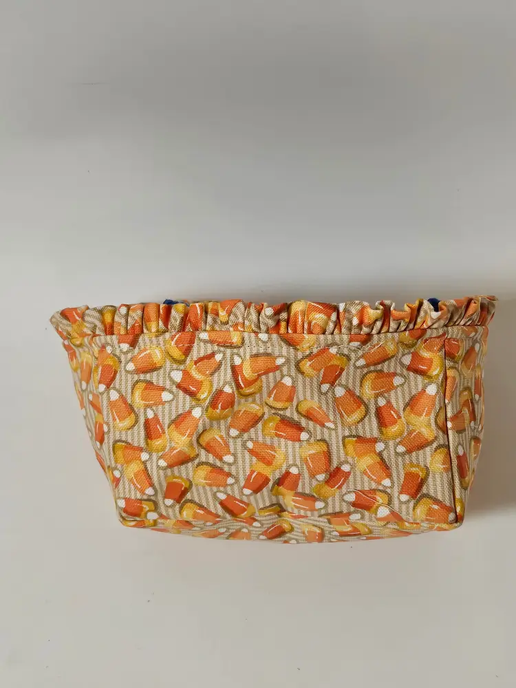 Vtg Longaberger Small Basket Liner Candy Corn Decor Fall Festive Orange White