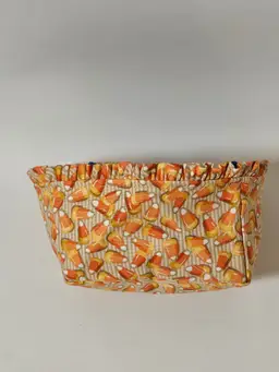 Vtg Longaberger Small Basket Liner Candy Corn Decor Fall Festive Orange White