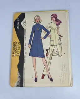 Vintage McCall's Pattern #2952 Size 10 Bust 32 1/2 Misses Dress or Tunic and Pants 1971