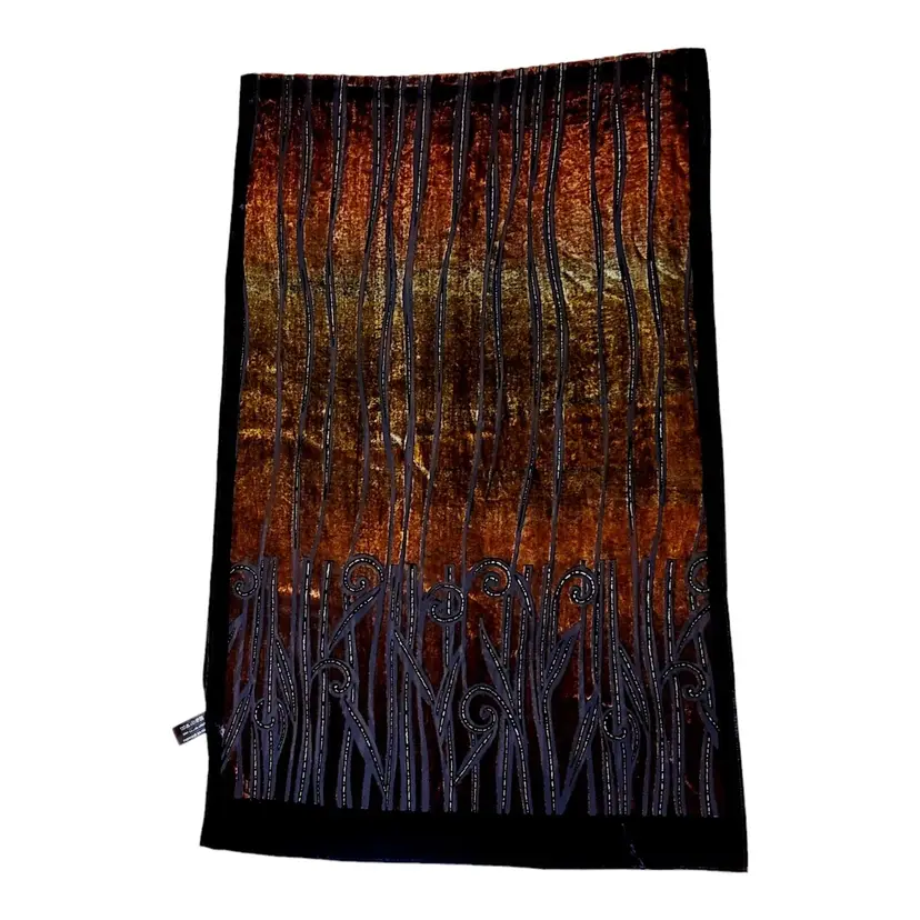 Women's Silk Velvet Scarf Oblong Black Brown Elegant Burn Out Multicolor Italian
