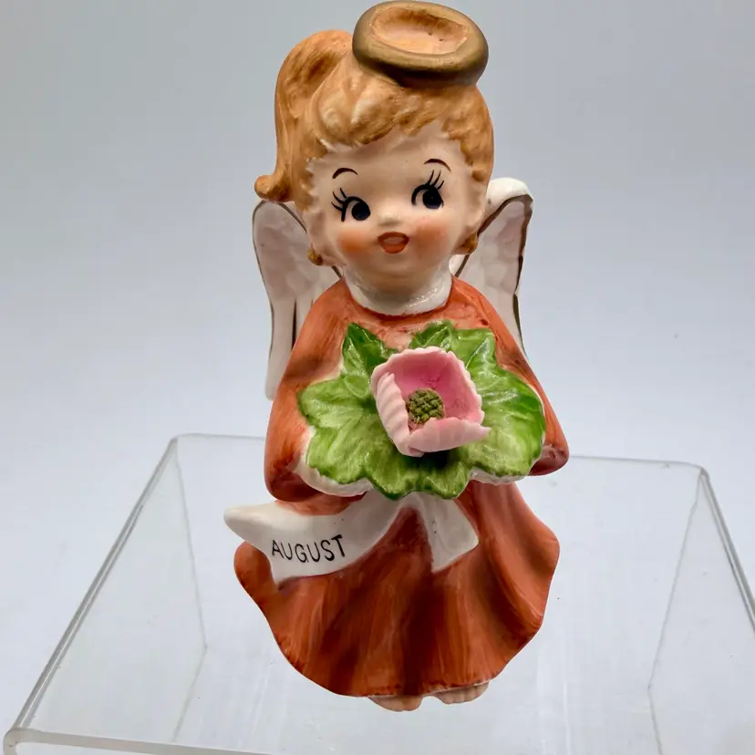 Vintage Lefton August Angel Figurine With Flower Mold #809 Japan.