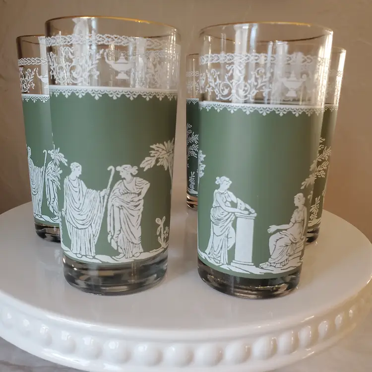 Jeanette Jasperware Wedgwood Hellenic Sage Green Glasses Set of 6