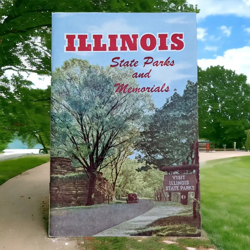 Illinois State Parks and Memorials Illustrated Travel Guide Booklet and Map 50's