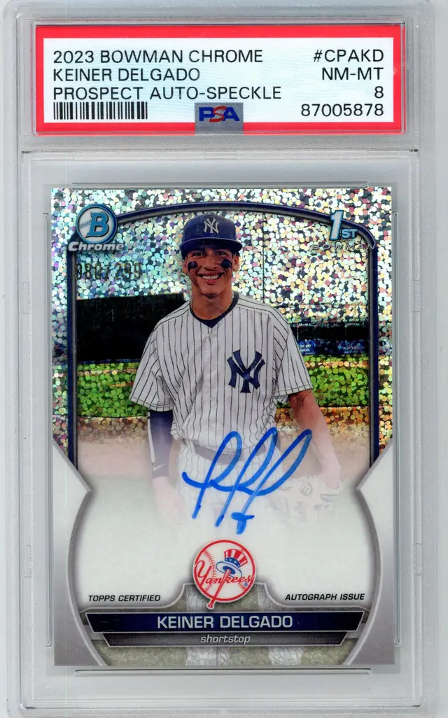 2023 Bowman Chrome KEINER DELGADO /299 1st Auto Speckle SP #CPAKD YANKEES PSA 8 NM-MT