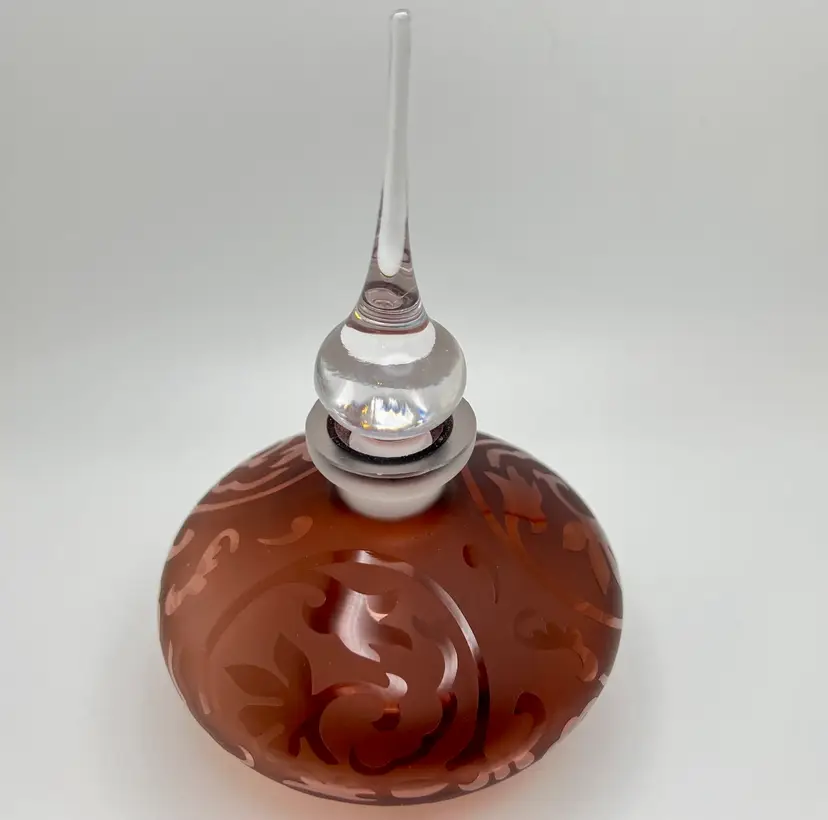 Glass Perfume Bottle Frosted Amethyst Etched Tall Glass Stopper 