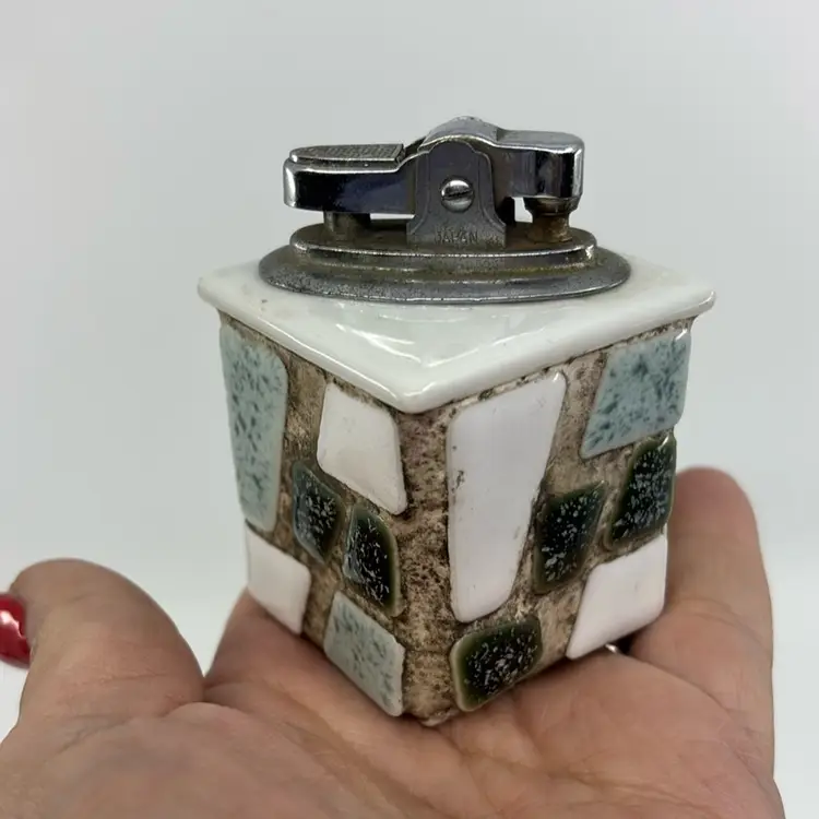 Vintage Ceramic Tiled Table Lighter Japan 2.5”