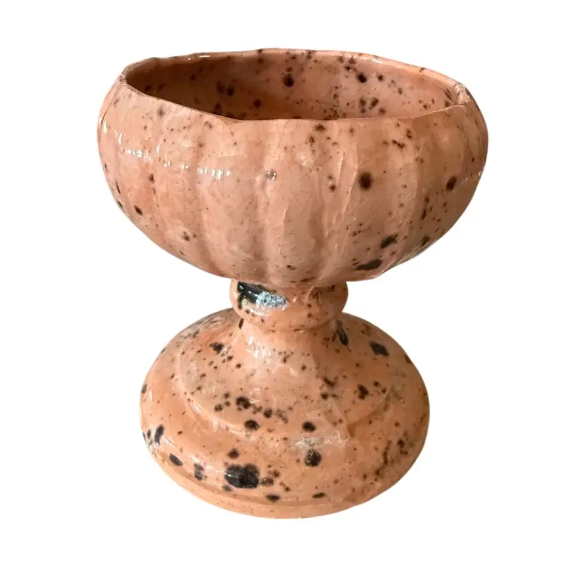 Art Deco Style Small Planter Splatter Glaze, Peach And Brown