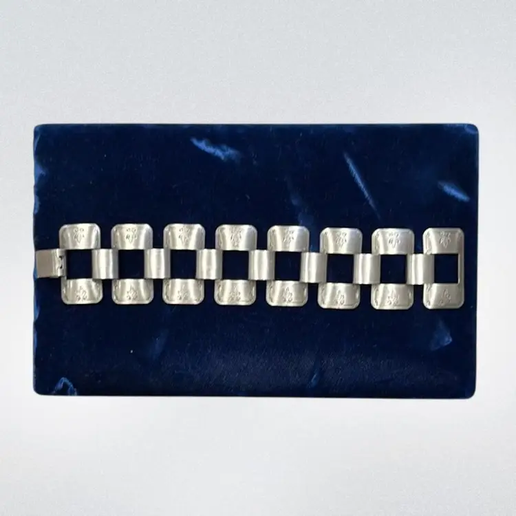 1970’s Sarah Coventry Melody Etched Silvertone Wide Panel Bracelet 7.25"