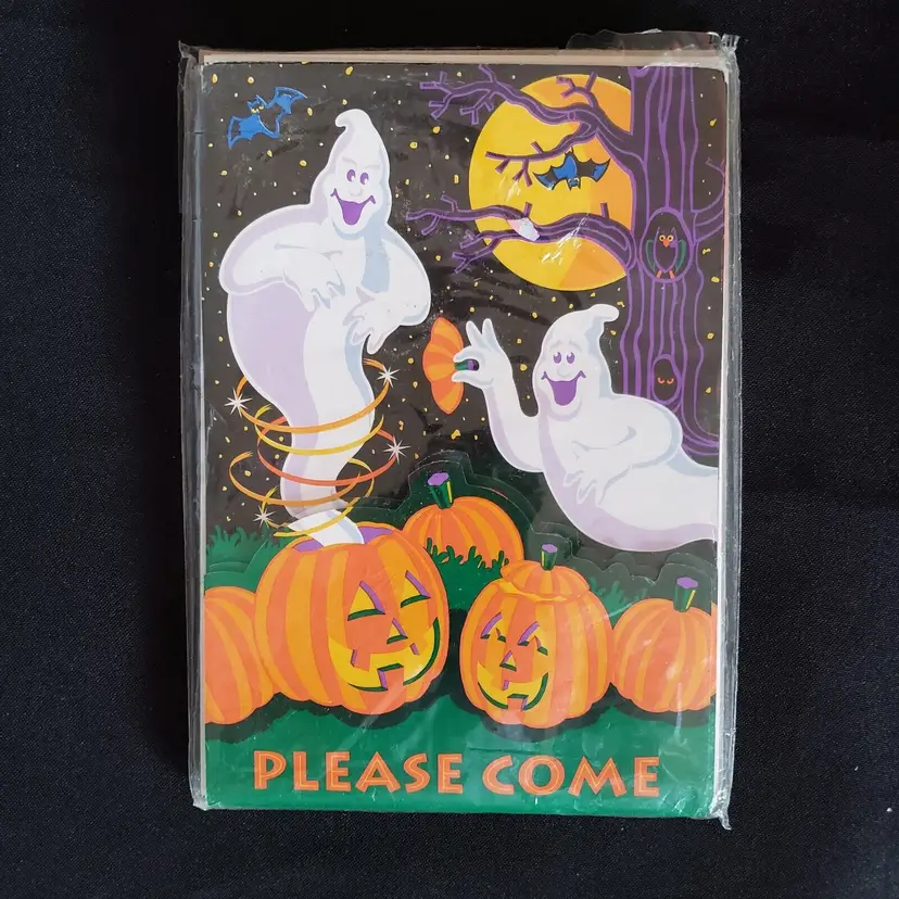 Halloween Party Invitations and Envelopes Ghosts Pumpkins Night Full Moon - open package