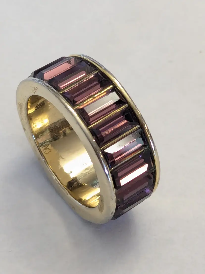 Gold Tone Purple Channel-Set Baguette Crystal Band Ring