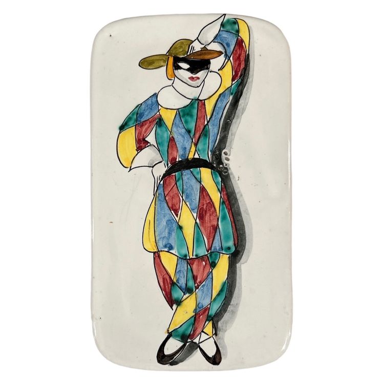 Hand Painted Italian Carnival Ceramic Earthenware Trinket or Keepsake Box with Lid