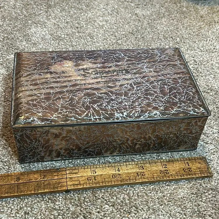 Rectangular Paper Decorated Tin Hinged Lid Storage Container