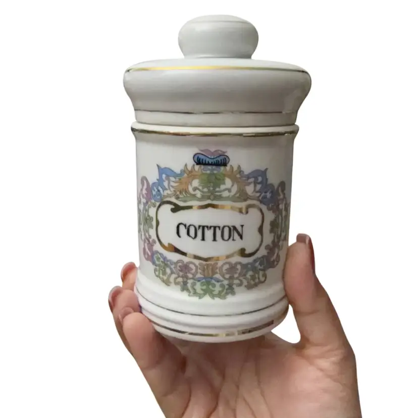 Vintage Porcelain Apothecary Jar-Cotton *read