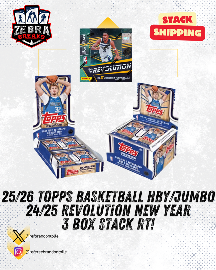ZB 25597: 25/26 Topps Basketball Hobby/Jumbo & 24/25 Revolution New Year 3 Box Stack Mixer