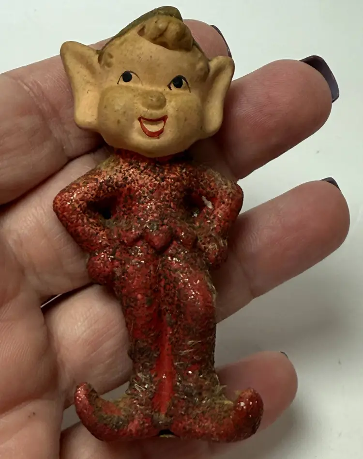 Vintage Christmas Glitter Elf Commodore Pixies Japan Composition Kitsch