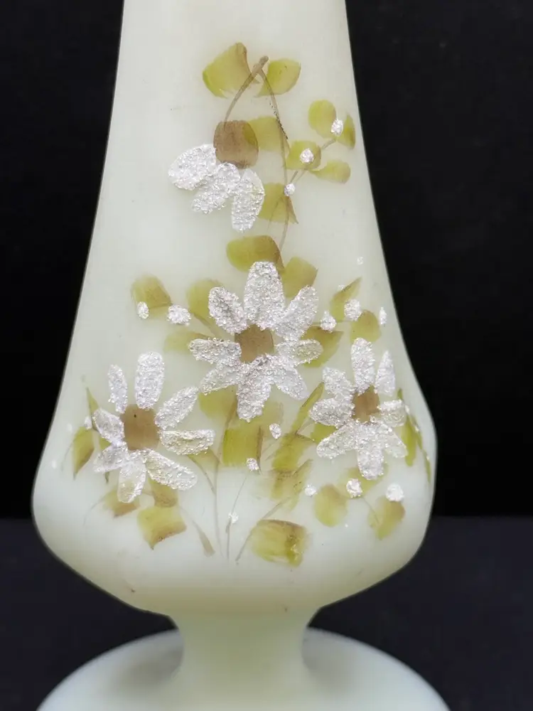Fence Drape Bud Vase Hand Painted Flowers Signed 8.5” GLOWS