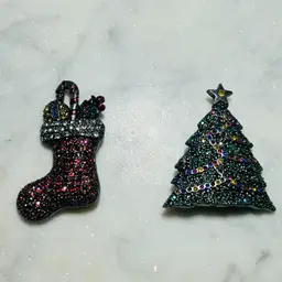 #01 - Buyer’s Choice Pick 1 - Silver Tone Pave Rhinestone Christmas Brooches