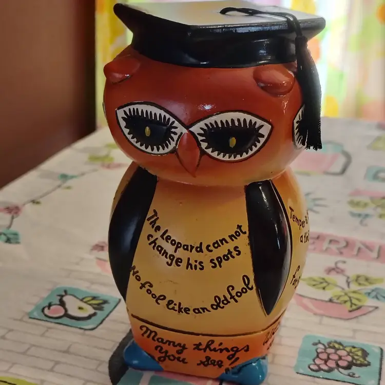 Vintage Freaky Owl Piggy Bank | Wise but Weird Owl Coin Bank | Fun & Funky Papier Mâché Bank | 1960s LEGO Made in Japan