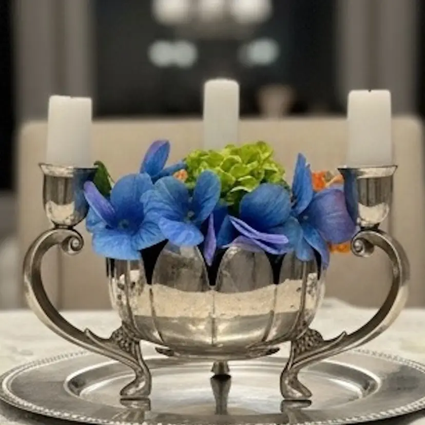 Vintage Silver Plated Candle Holder, Lotus Bowl Centerpiece