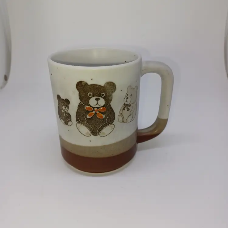 Vintage Otagiri Teddy Bears Speckled 3 Tone 8oz Stoneware Coffee Cup Mug