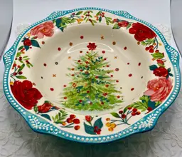 The Pioneer Woman Cheerful Rose Teal Christmas Tree 9” Bowl