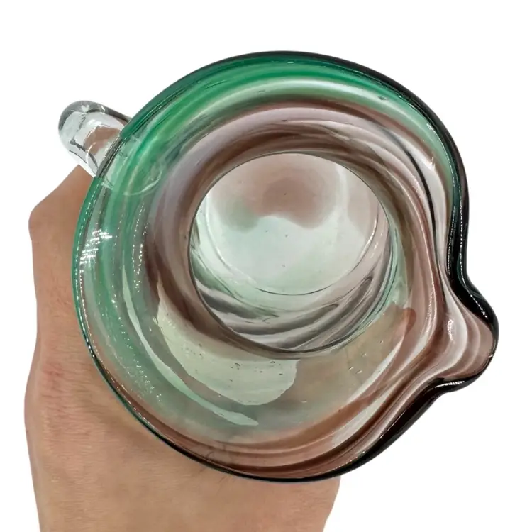 Art Glass Pitcher With Multi-Color Swirls