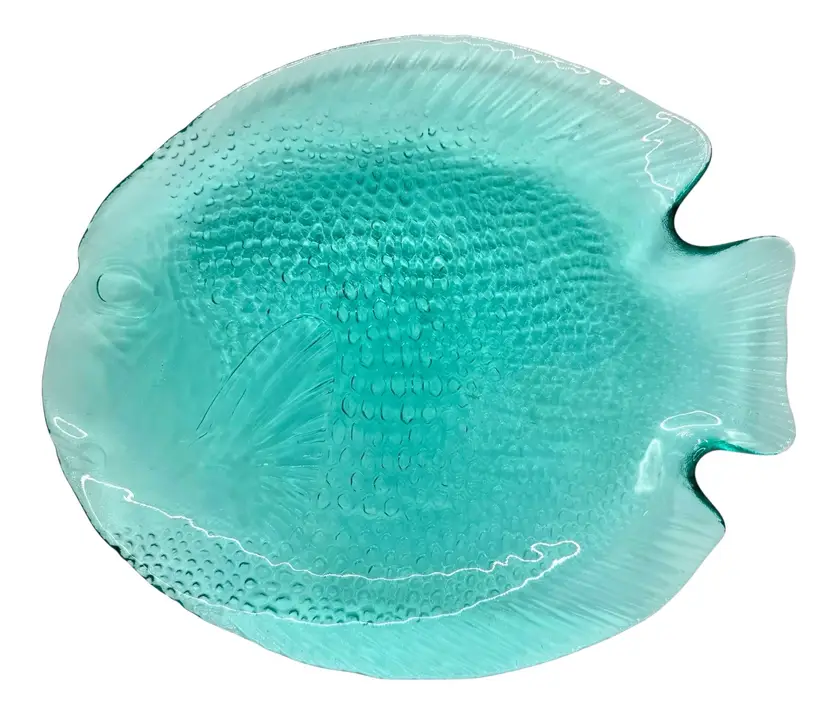 Arcoroc France Poisson Dinner Plate Turquoise Aqua Blue Fish Shaped Nautical 10”