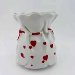 Lefton Japan Ceramic Hearts “Bag” Vase 4”