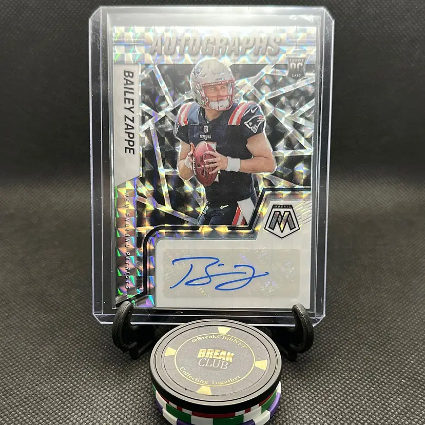 Bailey Zappe 2022 Mosaic Silver Prizm RC auto New England Patriots