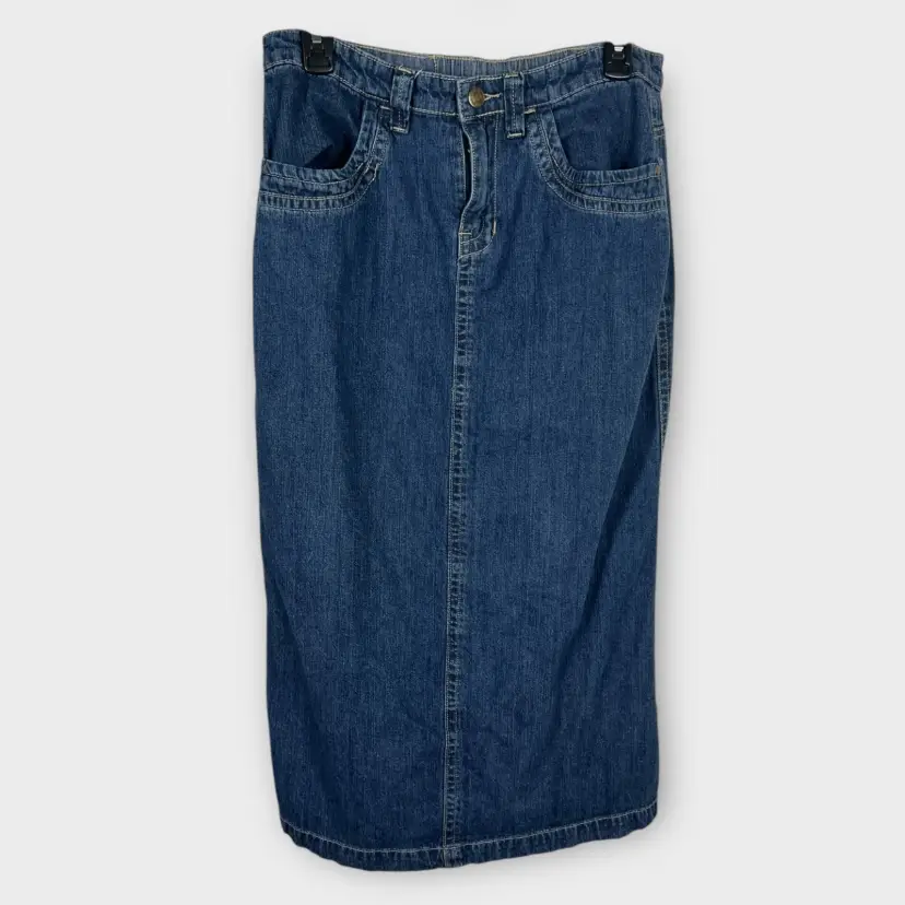 Denim Midi Skirt Long Jean Skirt Back Slit Size 8