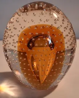 Large Pilgrim Glass Controlled Bubble, Airtrap Amber Gold Paperweight