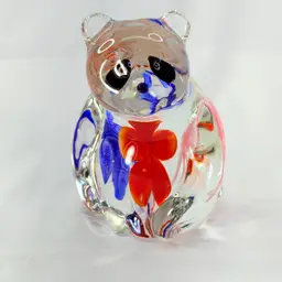 Panda Bear With Flowers Glass Figurine