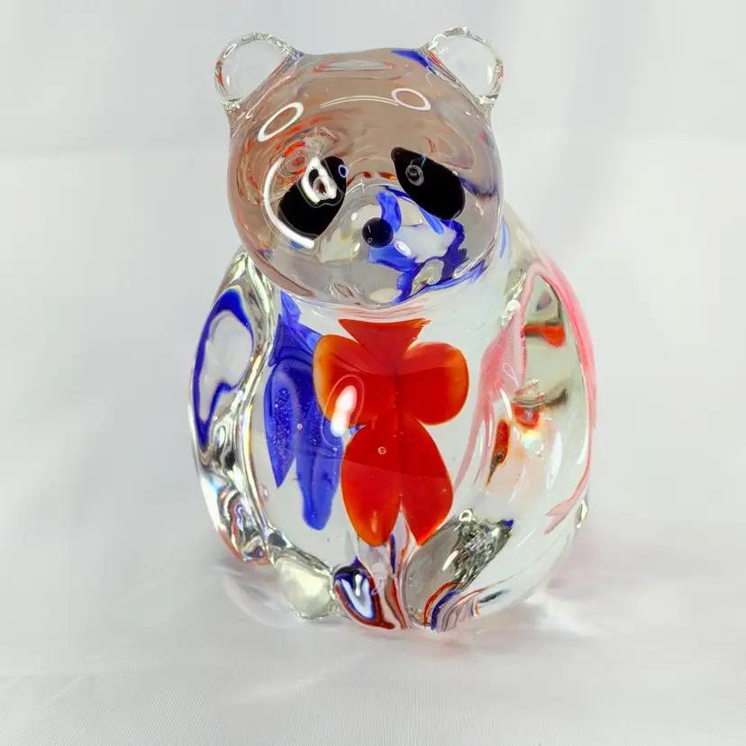Panda Bear With Flowers Glass Figurine